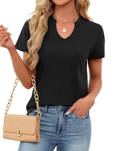 Women's V Neck Cotton T-Shirts Breathable Short Sleeve Tops Lightweight Stretch Summer Tees (Black,X-Large) - Thumbnail 3