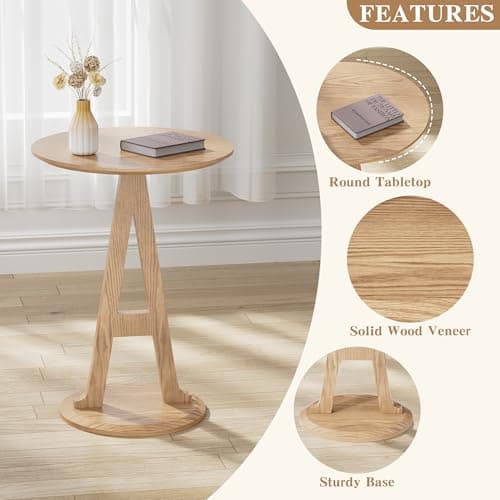 Aoligrace Round End Table, Unique Pedestal Side Table with Letter A Leg, Wooden Accent Tables for Couch, Living Room, Walnut Bedside Drink Table for Small Spaces, Bedroom, Corner, Easy to Assemble - Thumbnail 5