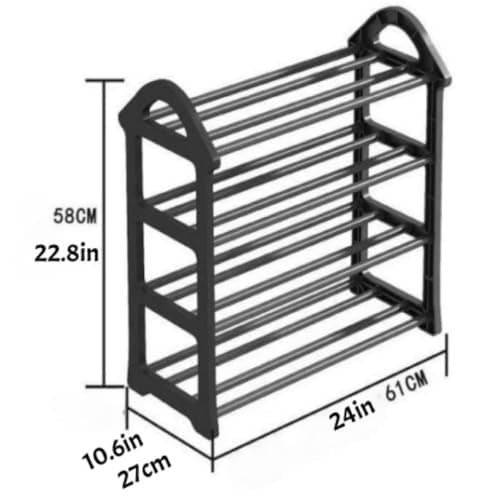 WUSUDUR 4-Tier Metal Shoe Rack Free Standing Storage Organizer for Entryway Closet Garage Dorm Small Spaces, Black - Thumbnail 3