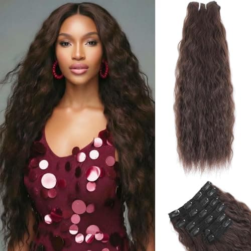 Clip in Hair Extensions Real Human Hair 120g 6pcs Deep Water Wave Curly Human Hair Extensions Double Weft Super Wave Clip ins for Women (4#, 20 Inch) - Image 1