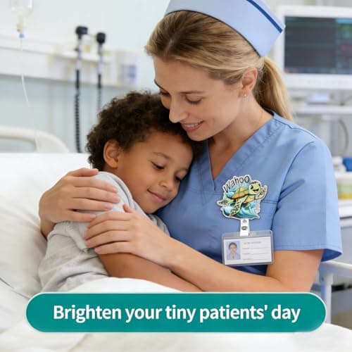 Funny Sea Turtle Nurse Badge Reel, Cute Badge Reel Clip Retractable for Student RN LPN CNA Medical Worker Teacher ID Card Holder Badge Pediatric Badge Buddy, Coastal Spring Summer Ocean Nurse Gifts - Thumbnail 2