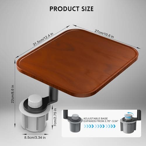 360° Rotation Car Desk for Laptop, Height-Adjustable Cup Holder Table, Wooden Car Food Tray & Laptop Mount Compatible with Tesla Model Y/3/S, Ford F150/Explorer/Maverick & Most Vehicles (Warm Walnut) - Thumbnail 2