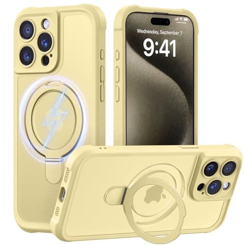 MOCCA Design for iPhone 15 Pro Case with Magnetic Invisible Stand [Full Camera Protection] [Compatible with Magsafe] Military Drop Shockproof Translucent Matte Phone Case Cover 6.1",Creamy Yellow - Image 1