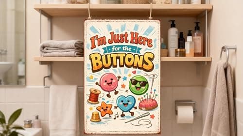I’m Just Here for the Buttons Tin Sign Cute Cartoon Sewing Wall Art Colorful Button Metal Plaque Funny Craft Room Decor Decorative Sign for Sewing Studio Home Wall 8x12 Inch - Thumbnail 2