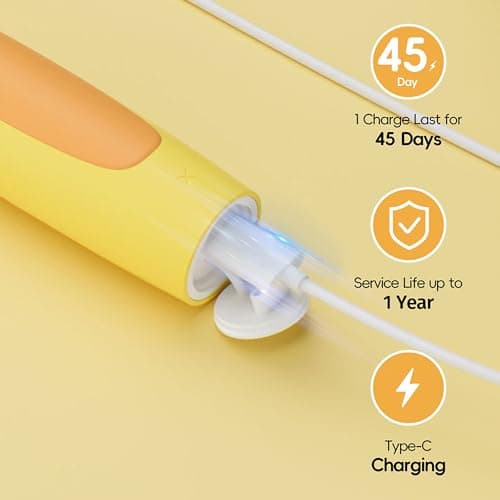 KIWIBIRD Kids Electric Toothbrush for Ages 3–10, Toddler Sonic Toothbrush with 4 Modes & Soft Silicone Bristles, 2-Min Timer Pressure Sensor, 45-Day Rechargeable Battery, Waterproof (Yellow) - Thumbnail 4