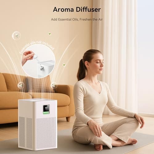 xCREAS Air purifier for Home Bedroom Up to 1937ft², HEPA 13 Air Filter with Washable Coarse Filter for Pets Pollen Odor, Eco/Auto/Sleep Mode Air Purifier with Essential Oil Diffuser - Thumbnail 5
