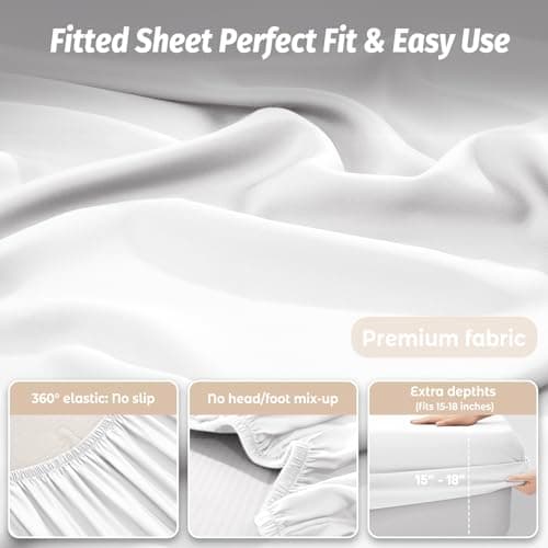 Baigee Fitted Sheet Queen, 100% Cotton, Premium Hotel-Quality Feel, Breathable and Durable, Deep Pocket 15–18”(60"x80",White) - Thumbnail 5