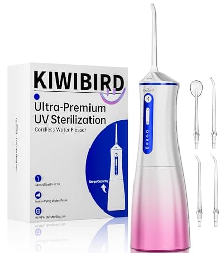 Water Dental Flosser Cordless with UVC Light, 3 Modes Portable Oral Irrigator, IPX7 Waterproof, 300ML Tank, Electric Teeth Cleaner for Tonsil Stones, Home & Travel Use - Image 1