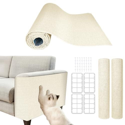 Cat Scratch Mat for Couch, Wall & Cat Tree - 78.7" Trimmable Self-Adhesive Cat Scratcher, Cat Scratch Furniture Protector, Felt Alternative to Sisal, DIY Cat Tower Replacement, 2 Pack (Beige) - Image 1