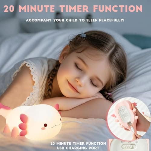 Axolotl Night Light for Kids,Cute Axolotl lamp Gifts Rechargeable light Table Lamp Bedside Lamp,LED Animal Silicone Nursery Night Lamp Cute Room Decor Night Light for Kids Girls Boys - Thumbnail 2