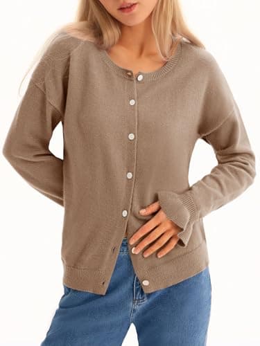 Saodimallsu Womens Cardigan Sweaters Button Down Knit 2025 Fall Ruffle Long Sleeve Sweater Open Front Trendy Outwear Dark Khaki - Thumbnail 5