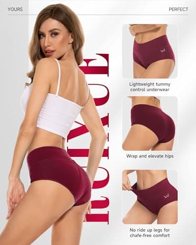 RUIXUE Women's Underwear High Waisted Ladies Cotton Panties Breathable Stretch Full Coverage Postpartum Brief 5Pack - Thumbnail 3