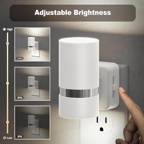 JandCase Night Lights Plug into Wall, Automatic Night Light with Dusk to Dawn, 2 Pack 5000K Daylight 0-100LM Dimmable Plug in LED Nightlight for Bedroom, Hallway, Stairs - Thumbnail 2