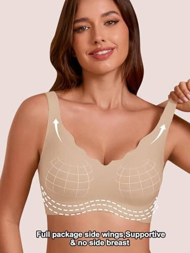 COCOMARTS Jelly Bras for Women No Underwire Seamless Push Up Scalloped Tshirt Bralettes Comfortable Wireless Everyday Bra Nude 3X-Large - Thumbnail 4