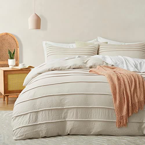 Oli Anderson Beige Duvet Cover King Size - Pleated King Duvet Cover, 3PCS Soft and Breathable Textured Bedding Set with Zipper Closure(Beige,104"x90") - Image 1
