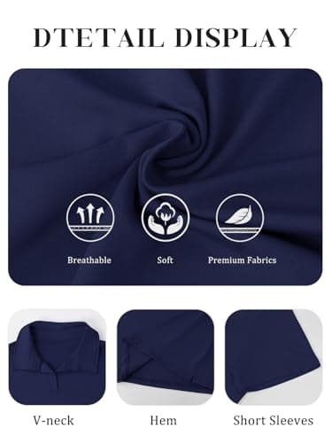 MK Shop Limited Polo Shirts for Women Business Casual Work Lapel Collared Tops V Neck Short Sleeve Summer Quick Dry Golf Polos Tunic Blouse Navy Blue - Thumbnail 5