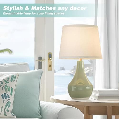 Seealle Modern Green Table Lamps Set of 2 - Bedside Lamps for Night Stands, 19.4" Bedroom Lamps for Living Room Sage Green Lamps with Rocker Switch - Thumbnail 3