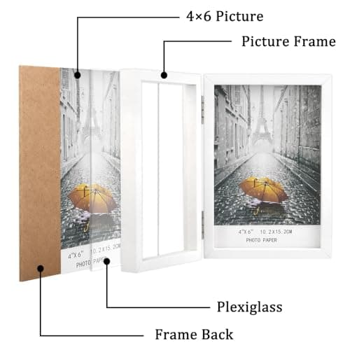 ORIVAN 4x6 Double Picture Frames Hinged Folding Photo Frames Vertical Stand Frames (White) - Thumbnail 3