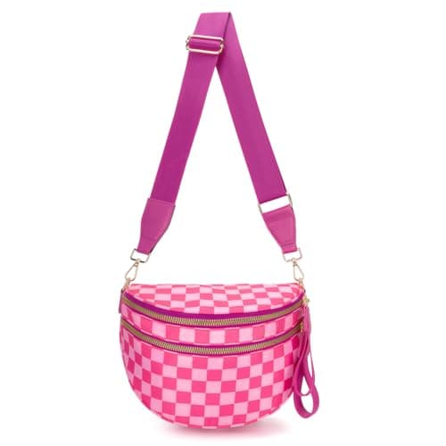 WOOMADA Checkered Crossbody Bag Bum Bag for Women, Fanny Pack Checkered Purse, Belt Bag with Shoulder Strap(Hot Pink Checkerboard) - Image 1
