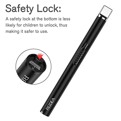 REIDEA 2 PCS Electronic Candle Lighter Arc Windproof Flameless USB Rechargeable Lighter with Safe Button for Home Kitchen (S4, Pitch Black) - Thumbnail 6