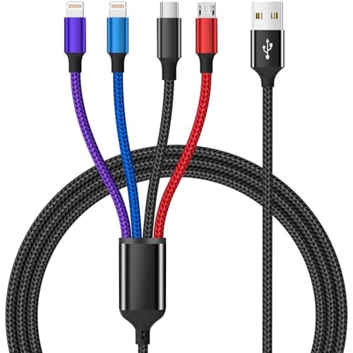 Firsting Dual IP 4 in 1 Multi Charging Cable [1Pack 5FT], Nylon 4 in 1 Charging Cable, Multi Chargers for All Devices with IP/IP/Type C/Micro Port, Compatible with Most Cell Phones/Tablets and More - Image 1