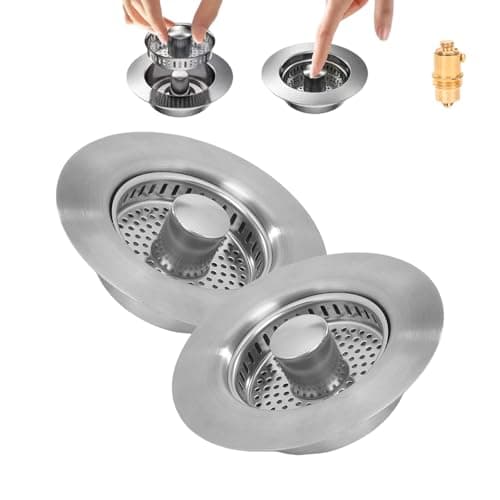 3-in-1 Kitchen Sink Drain Strainer -2 Pack Pop Up Sink Stopper with Anti-Clogging Basket, Kitchen Gadgets Clearance Sink Accessories, Fits Standard 3-1/2” Openings for Double Bowl Kitchen Sinks - Image 1