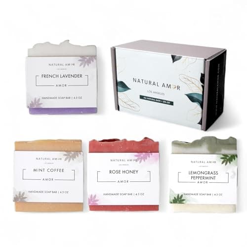 Natural Amor Handmade Soap Bar Set (4 Pack), Cold Process, Natural Ingredients Gift Box for Women, Moisturizing Body & Face Bars, Spa Self Care Gift - Image 1