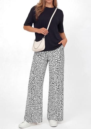 PRETTYGARDEN Women's 2 Piece Lounge Sets Summer Casual Short Sleeve Tops Leopard Flowy Pants Pajamas Vacation Travel Outfits (Black Stone Flower,S) - Thumbnail 2