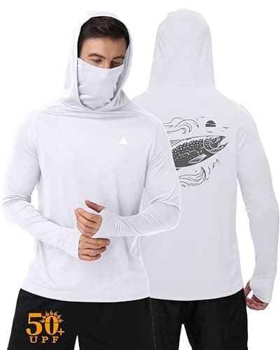 Fishing Hoodies for Men UPF Shirt Men Long Sleeve Fishing Shirt with Hood Mens Sun Hoodie Sun Protection Clothing Mens White 3XL - Image 1