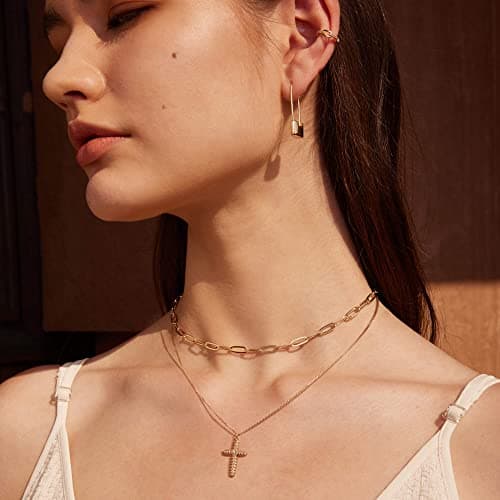 Valloey Rover Gold Cross Necklace for Women 14K Gold Plated Chain Necklace Dainty Gold Cross Pendant Necklace Simple Cute Necklaces for Women Christian Faith Necklace Jewelry (Style 13) - Thumbnail 2