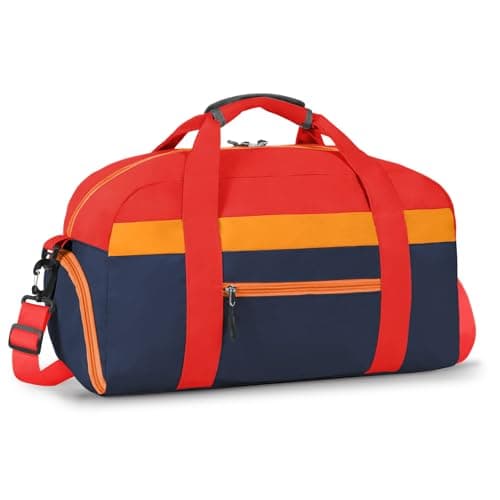 WOOMADA Travel Duffle Bag, Weekend Bag with Wet Pocket & Trolley Sleeve, Overnight Duffel(red&dark blue)