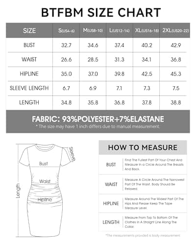 BTFBM Summer Dresses for Women 2026 Short Sleeve Crewneck Bodycon Ruched Spring Tshirt Mini Dress Vacation Casual Outfits(Red, Large) - Thumbnail 5