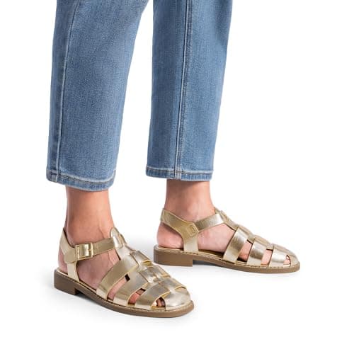 DREAM PAIRS Womens Fisherman Gladiator Braided Flat Sandal Cute Woven Strappy Closed Toe Shoes for Summer,Size 6,Gold-Metallic,SDFS2317W - Thumbnail 2