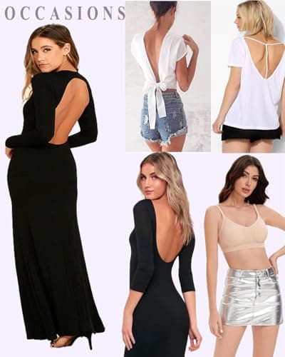 lemolly Low Back Bra - Open Back Backless Bra, Padded Bralette for Women Seamless Multiway Criss Cross Halter Bras XL Nude - Thumbnail 5