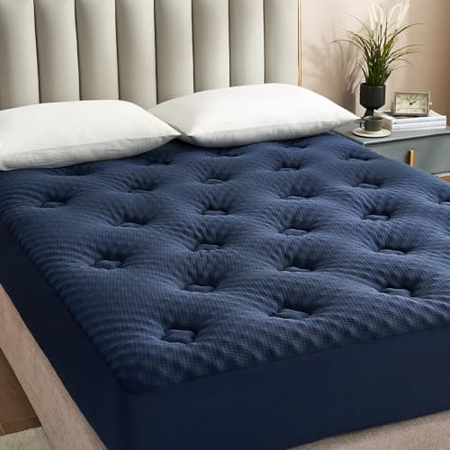 Hansleep Memory Foam Mattress Pad Topper King, King Size Mattress Topper Viscose Derived from Bamboo, King Foam Bed Mattress Pad Cover for Back Pain Relief, 78" x 80", Navy Blue - Image 1