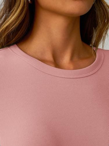 GKBK Womens Long Sleeve Ribbed Tops Slim Fitted Tight Basic T-Shirts Crewneck Cute Layering Lightweight Fall Sweaters 2026 Fashion Outfits Light Pink - Thumbnail 5