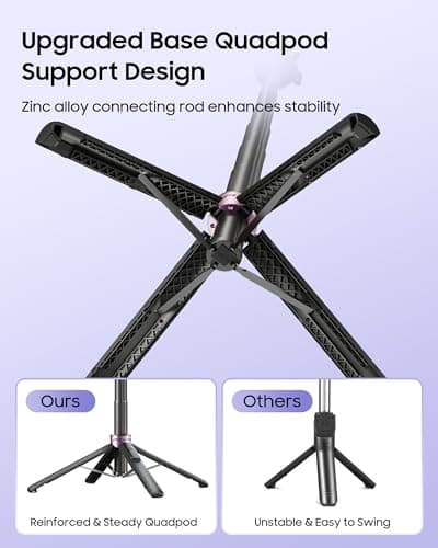 ACKIMA 53'' Selfie Stick Tripod with Light, Enhanced 4-Leg Cell Phone Stand Camera Tripod with Rechargeable Wireless Remote & 2 Fill Light, Portable Selfie Stick Travel Essentials for iPhone Android - Thumbnail 4