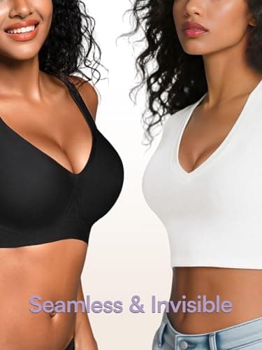 Wireless Bras for Small Breasted Women - S-L Deep-V Jelly Seamless Bralette, Comfortable Padded T-Shirt Bra No Underwire Black M - Thumbnail 6