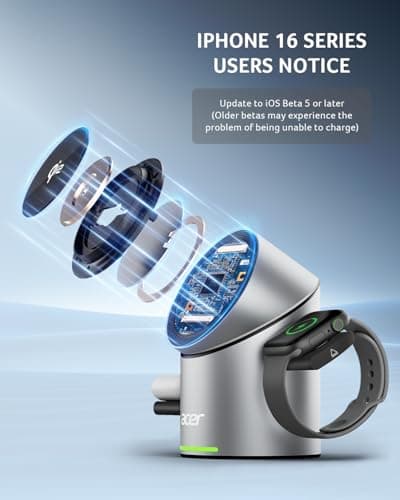 Acer Prime 3 in 1 Charging Station for Apple - Magnetic iPhone Wireless Charging Station, Magsafe Charger Stand for iPhone 17 16 15 14 13 12 - Apple Watch - Airpods Series (Charger & USB-C Included) - Thumbnail 5