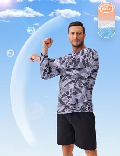 PINSPARK Men's Camouflage Rash Guard Shirts Quick Dry UV Protection Fishing Shirts Long Sleeve UPF 50+ Summer Swim Shirt - Thumbnail 2