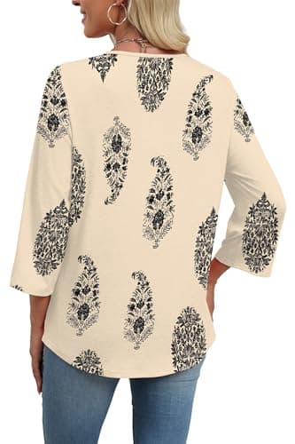 WIHOLL Hawaiian Shirts for Women Cruise Outfits for Women 2026 Resort Wear Business Casual Outfits 3/4 Sleeve Spring Tops Fall Clothes Winter Clothing Boho Fashion Vacation Tees Apricot XL - Thumbnail 5