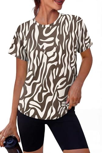 Alaroo Workout Tops for Women Short Sleeve T-Shirts Loose Fit Fitness Camisetas Deportivas para Mujer 2026 Brown Zebra Pattern L - Image 1