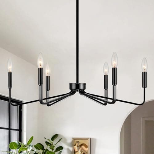 ACANER Black Chandelier for Dining Room, 6-Light Farmhouse Kitchen Light Fixtures Over Table, 26" Rustic Candle Chandelier for Bedroom, Foyer, Hall, Living Room, Entryway