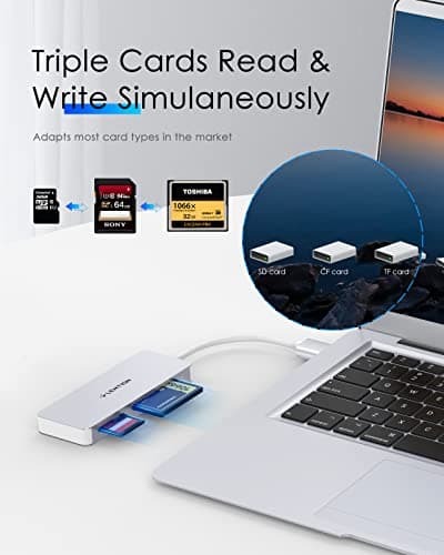 LENTION USB 3.0 to CF/SD/Micro SD Card Reader for Computer Memory Card Reader SD Card Adapter for SD/SDXC/SDHC/MMC/Micro SDXC/TF/Micro SDHC, Surface Pro, Chrombook, Laptop, PC, and More (Silver) - Thumbnail 5