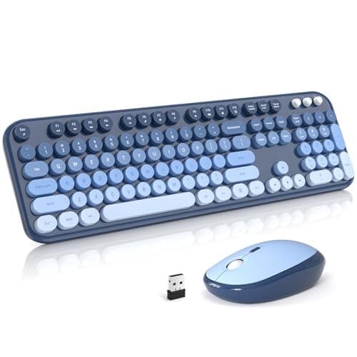Atelus Wireless Keyboard and Mouse Combo, Typewriter Full Size Keyboard with Number Pad, Ergonomic Design for Windows PC Computer Laptop Desktop, Home and Office Use -Blue