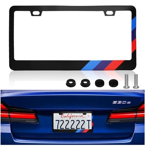 License Plate Frames for BMW All Models - Premium Aluminum Alloy License Plate Cover with 3-Color Stripe | Legal Car Accessories for BMW All Models (1Pack) - Image 1