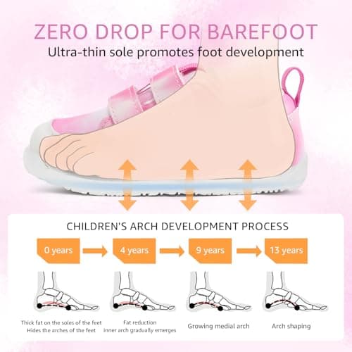 STQ KIDS Wide Toe Box Toddler Barefoot Shoes Girls Sneakers Lightweight Kid Tennis Shoes Non-Slip Zero Drop First Walking Shoe for School Sports Tie-Dye Pink Infant Size 4 - Thumbnail 5