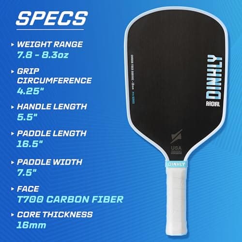 DINKLY Radial Pro Pickleball Paddle, T700 Raw Carbon Fiber Thermoformed with Foam Injected Walls, USAPA Approved Pickle Ball Racket, Engineered for Maximum Spin & Consistency (13mm Hybrid) - Thumbnail 2