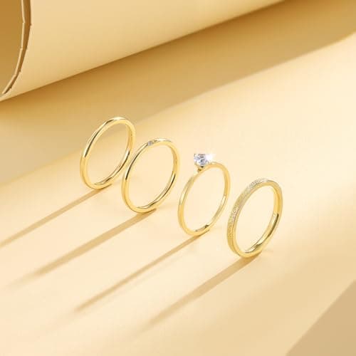 VOLUKA 4 Pcs Stainless Steel Rings for Women Set Knuckle Rings Simple Smooth Finger Stackable Rings Set Plain Band Rings for Women Men (gold-size 10) - Thumbnail 6