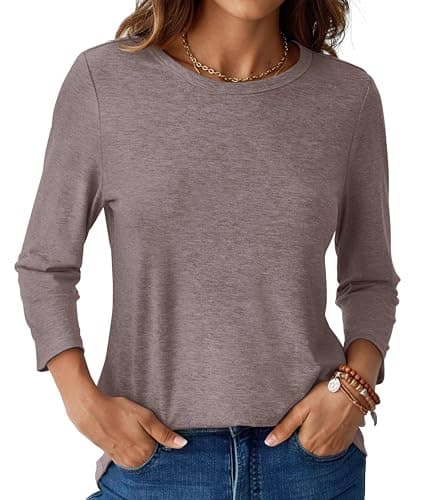 GKBK Womens Tops 3/4 Sleeve Shirts Round Neck Casual Blouses Basic Loose Fit Pullover Tshirts Gray Purple XL - Image 1